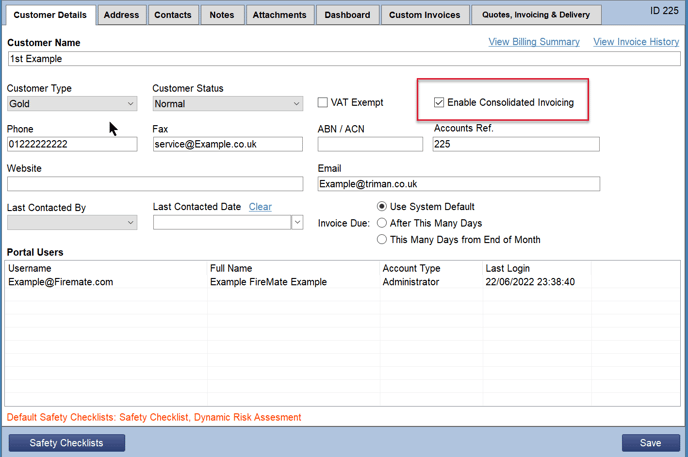 enable cpnsolidated invoicing